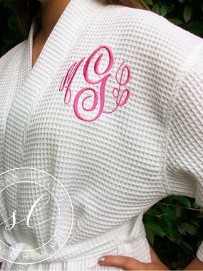 Personalized White Waffle Robe with Pink Monogram
